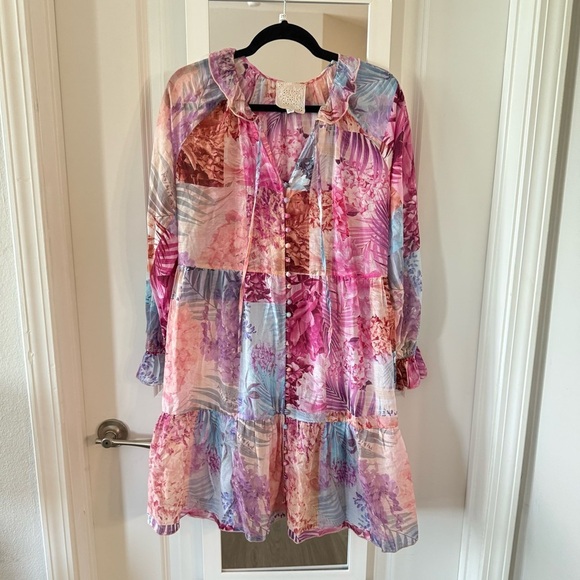 Johnny Was Etta Mini Dress Size XS Color Pink Blue - Picture 2 of 5